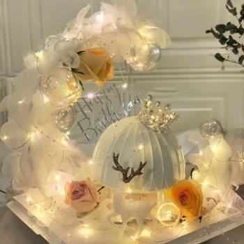 網紅蕾絲月亮船蛋糕裝飾擺件ins浪漫蕾絲月亮船女神生日蛋糕裝扮