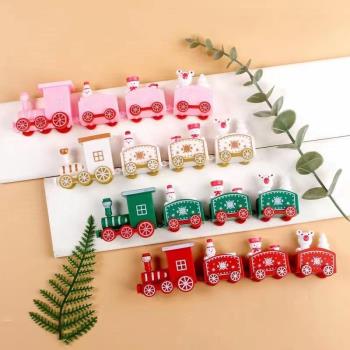 圣誕網紅蛋糕裝飾 麋鹿圣誕天使寶寶粉色白色塑料木質小火車擺件