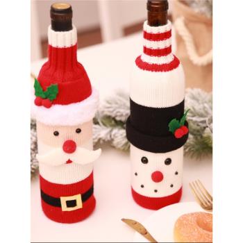 圣誕裝飾品酒瓶套香檳紅酒套創意酒套酒店餐廳節日布置雪人酒瓶袋