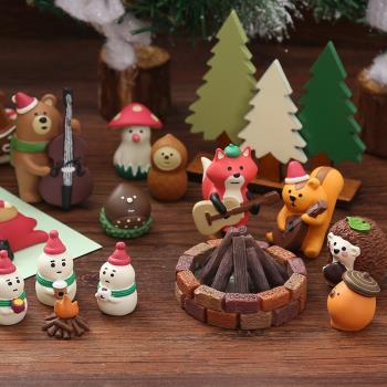 Zakka日式圣誕老人森林小動物音樂會松鼠狐貍小熊樹脂擺件裝飾品