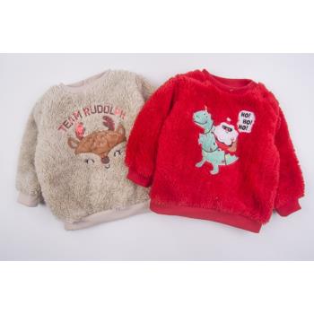 0-4歲外貿Christmas圣誕寶寶毛絨衫套頭衫小童冬款珊瑚絨上衣外套