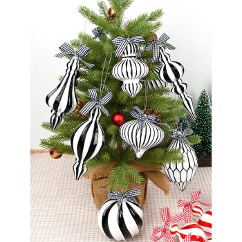 圣誕裝飾品黑白彩繪創意玻璃球造型球圣誕樹場景布置吊飾紅白掛球