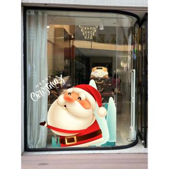 可愛圣誕老人雪人櫥窗裝飾貼紙雙語學校童裝甜品店玻璃推拉門貼飾
