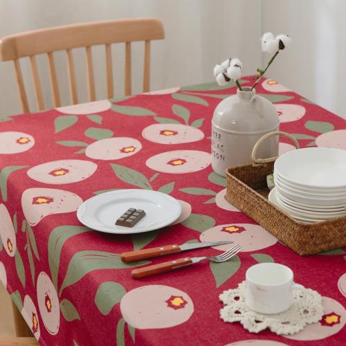 日系文藝棉麻桌布布藝防水北歐圣誕紅長方形圓桌臺布喜慶餐桌墊