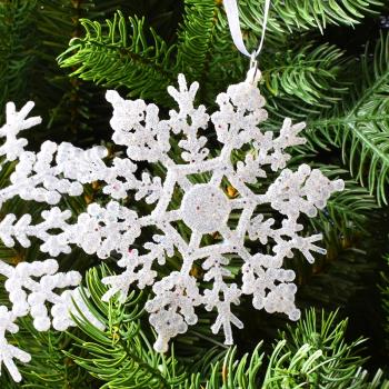圣誕樹掛件圣誕櫥窗雪花吊飾10/12/15CM白色和銀色閃粉雪花片掛件
