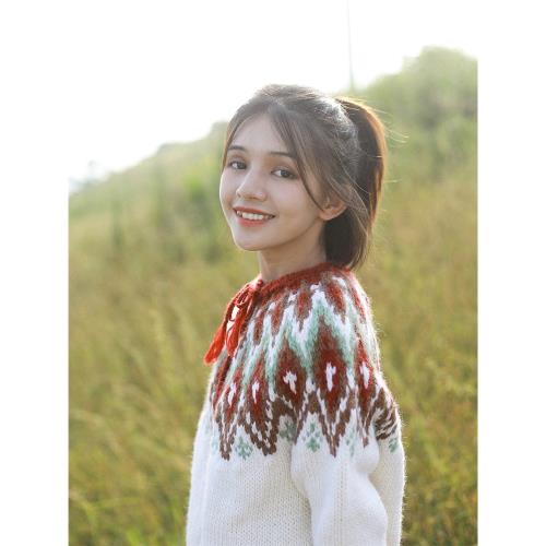 冰島紅色圣誕北歐摩天輪開衫毛衣