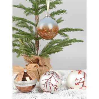 圣誕裝飾品8-10CM玻璃彩繪球吊飾圣誕樹場景布置吊球氛圍彩球掛件