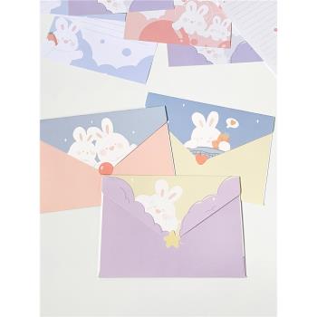 兔子情侶信封信紙《IMISSYOU》可愛藍色套裝高級感圣誕好看的月三