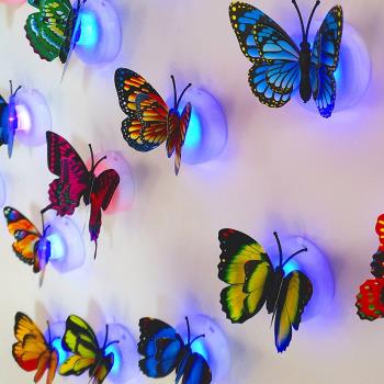 立體蝴蝶墻貼畫夜光裝飾發光床頭燈圣誕場景布置創意房間簡約自粘