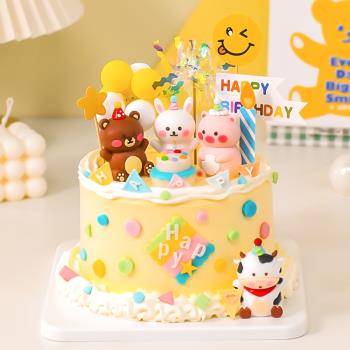 小動物老虎蛋糕裝飾擺件軟膠小熊小兔兒童寶寶卡通生日烘焙插件