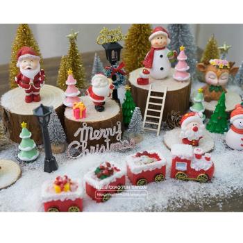 迷你圣誕老人雪人火車金銀色圣誕樹微景觀烘培櫥窗裝飾素材小擺件