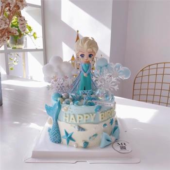 烘焙生日蛋糕裝飾冰雪愛莎公主擺件城堡雪花插牌女孩生日蛋糕插件