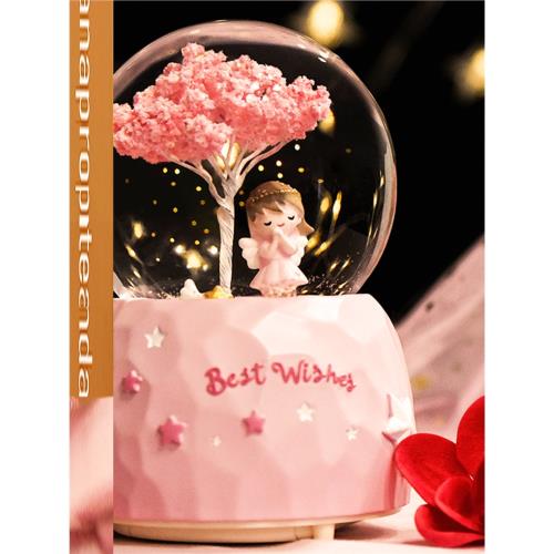 魔法水晶球女孩旋轉八音盒女生生日禮物音樂盒女童可發光兒童芭蕾