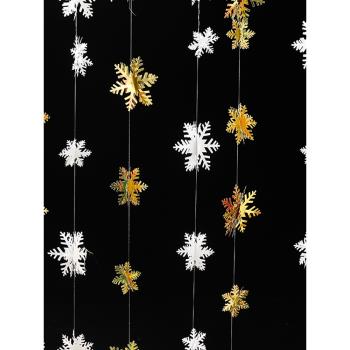 3D立體拉花雪花串裝飾吊飾12朵白金卡紙立體雪花片櫥窗氣氛裝飾品