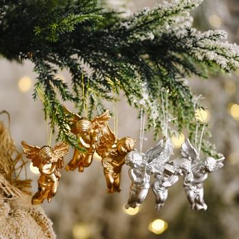 圣誕新品裝飾用品金銀天使掛件雪花小鹿半立體透明圣誕樹吊飾布置