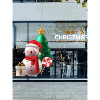 立體卡通圣誕雪人圣誕樹裝飾玻璃貼紙童裝店幼兒園游樂區氛圍布置