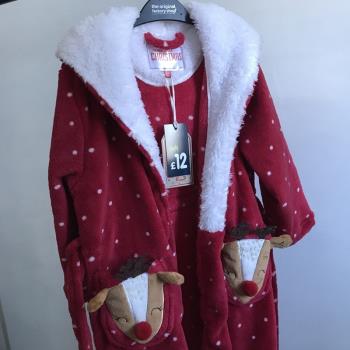 外貿單秋冬女童紅色圣誕帶帽造型好品質家居服兒童珊瑚絨睡袍浴袍
