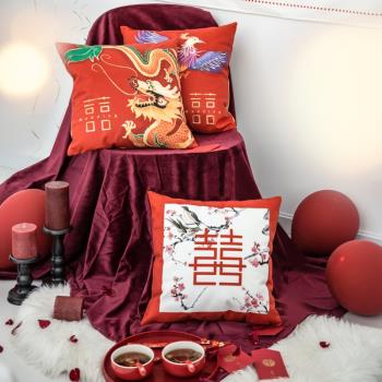 結婚抱枕沙發靠墊抱枕喜慶節日抱枕雙面絨布抱枕聖誕抱枕裝飾靠墊