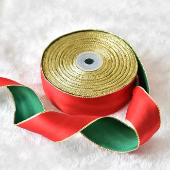 諾琪 紅綠雙面圣誕彩帶絲帶diy蝴蝶結圣誕樹掛件節日裝飾緞帶織帶
