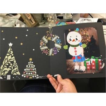 遮蔽剪貼本圣誕手繪雪人花環卡片