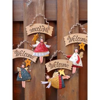 鐵藝木牌復古鄉村天使門掛圣誕樹節日新年氛圍家居裝飾品掛件吊飾