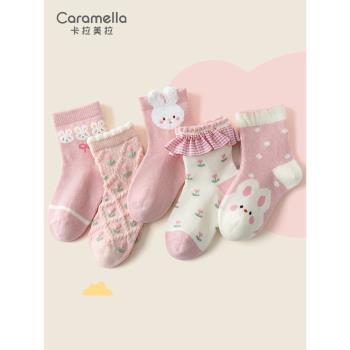 caramella兒童襪子女童寶寶嬰兒地板襪子秋季2023新款棉襪長筒襪