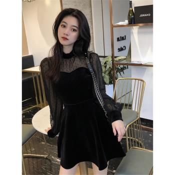 伴娘服訂婚禮服裙輕奢小眾高階生日設計感敬酒服絲絨連衣裙女春秋