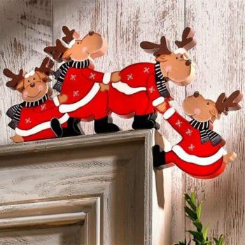 Christmas Door Frame Decoration Santa Claus Elk Wooden Decor