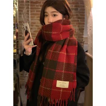 女冬季韓版新年紅經典格子圍巾