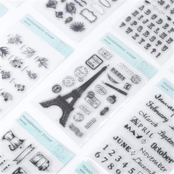 復古透明硅膠印章日歷笑臉數字英文字母手賬套裝兒童可愛手帳素材
