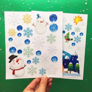 繪本素材貼紙 雪花 雪人 冬天 圣誕老人貼紙 雪花平面貼紙 成長冊