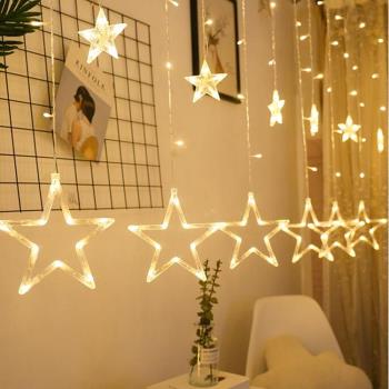 五角星星燈房間布置圣誕led彩燈閃燈串燈滿天星窗簾浪漫圣誕裝飾