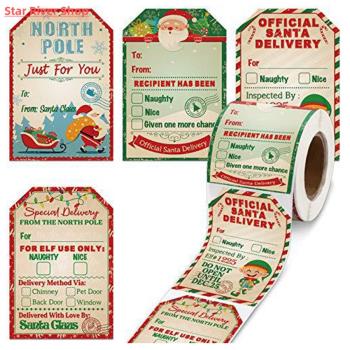 50-200pcs Merry Christmas Gift Tags Santa Claus Labels Stick