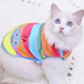 可愛貓咪衣服寵物法蘭絨奶狗奶貓防掙脫無袖背心春秋保暖卡通服飾