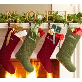 成年人的簡單精致 平絨布手工絎縫圣誕襪圣誕禮物袋
