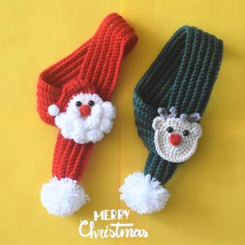 貓咪圣誕針織圍脖項圈鈴鐺可愛麋鹿狗狗圣誕老人帽子寵物配飾服裝