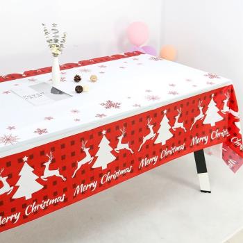 圣誕雪花一次性桌布塑料防油防水臺布派對麋鹿節日裝飾布置餐桌布
