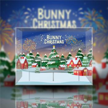 泡泡瑪特BUNNY圣誕系列潮玩盲盒手辦防塵收納盒高透亞克力展示盒