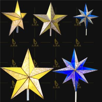 圣誕五角星樹頂八角星爆炸星鐵藝裝飾布藝花燈廠家發光星星吊飾