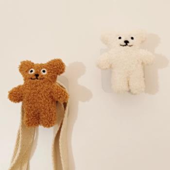 韓版ins風可愛小熊木質墻面裝飾掛鉤兒童房裝扮壁掛衣櫥柜門粘鉤
