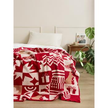 圣誕毛毯節日裝飾毯新年紅色半邊絨休閑毯辦公室午休毛毯披肩毯子