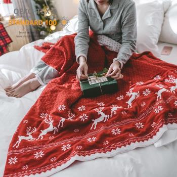 ins復古烏蘇拉圣誕小鹿加厚毛毯子針織毯 攝影道具