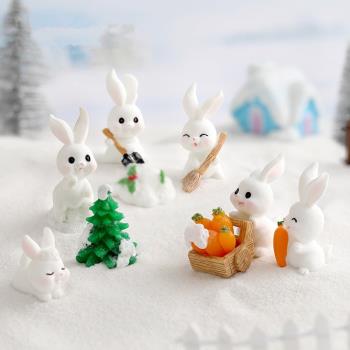 田園卡通雪兔子系列微景觀雪景DIY裝飾配件雪房子雪人小兔子擺件
