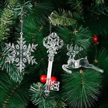 H2新款圣誕樹裝飾品 圣誕樹小掛飾 創意透明雪花小飛鹿吊件掛件