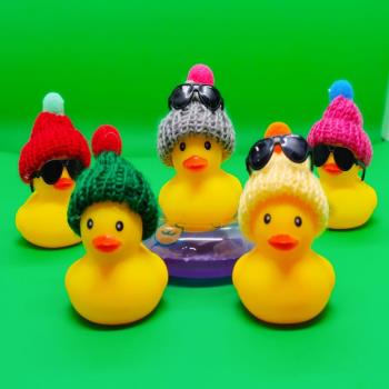 創意圣誕帽子小黃鴨墨鏡迷你游泳圈水泡禮品擺件鴨子兒童洗澡玩具