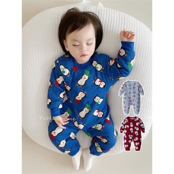 嬰兒東北風夾棉連體衣保暖貼身睡衣萌趣可愛圣誕搞怪爬服寶寶衣服