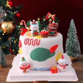 圣誕立體小兔小熊雪人擺件兔子熊 圣誕擺件 蛋糕裝飾兔年