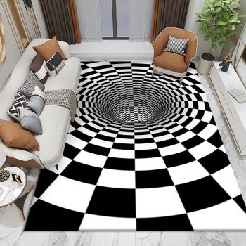 創意3D立體視覺旋渦眩暈地毯卡通搞怪抽象錯覺陷阱地墊家用個性毯