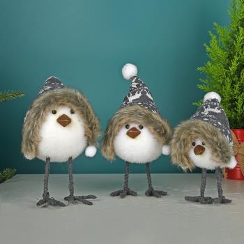 商場裝飾用品植絨灰色帽子小雞柜臺擺飾商場櫥窗圣誕場景布置擺件