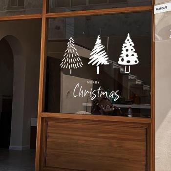三顆圣誕樹新年貼紙圣誕樹商場咖啡餐廳櫥窗玻璃門節日氛圍裝飾貼